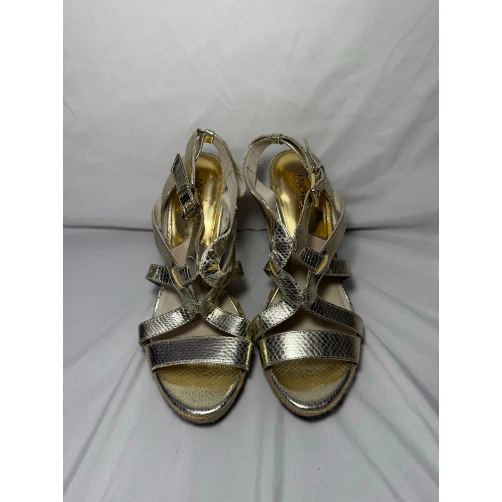 Women's Michael Kors Gold Espadrille Wedge Sandals 8.5
